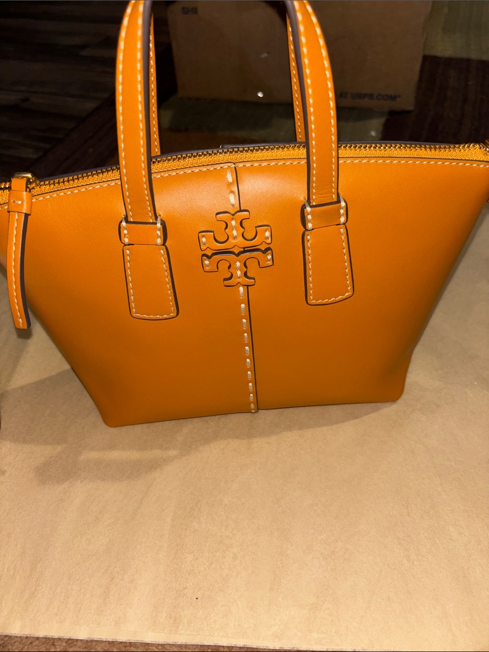 Tory Burch Leather Tote with Logo Accent